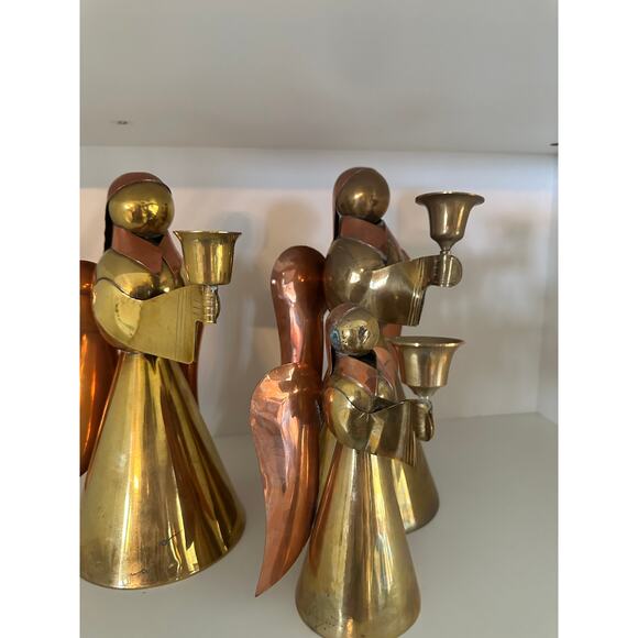 Vintage Set of 3 Brass Copper Angel Candle Holders Holiday Table Decor - Picture 3 of 14